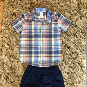 NWOT Carter’s Plaid Button Down & Navy Shorts, Size 3T